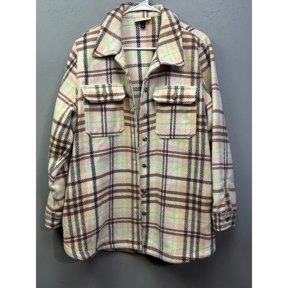 Universal Thread Shacket Women Large Multi Plaid Wool Blend Button Shirt Jacket